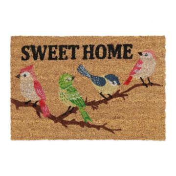 Wycieraczka "Sweet Home" z ptaszkami 60x40 cm, jasnobrązowa