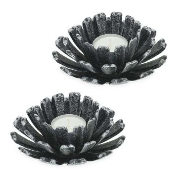 Set of 2 candlesticks 13.5x6cm., black/silver color