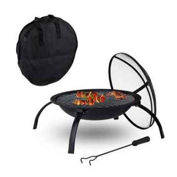 Fire pit with grill accessories 42x84x84cm., black