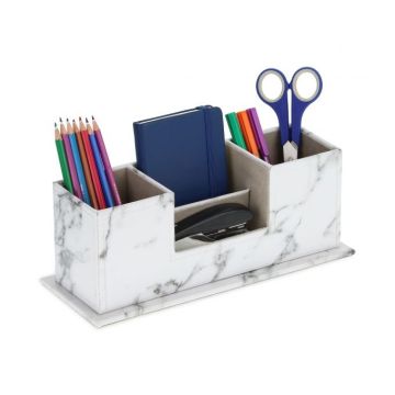 Marble-look writing utensil organizer 11x29.5x11 cm., white/gray