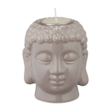 Candle holder "Buddha" 9.5x8x8cm., light gray color