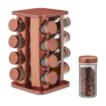 Spice rack with 16 clear glasses 28x20x20cm., copper color