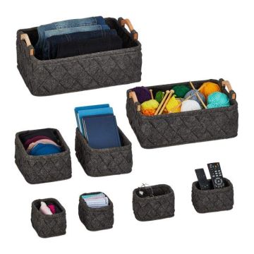 Set of 8 baskets, dark grey/light brown