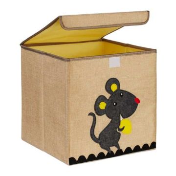 Folding box with lid 33x33x33cm., beige/dark grey/yellow