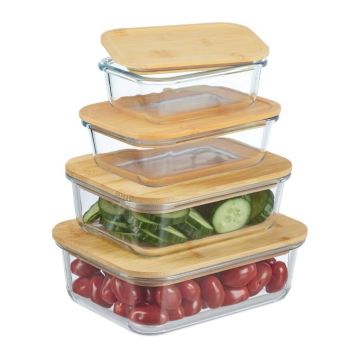 Set of 4 food storage containers, light brown