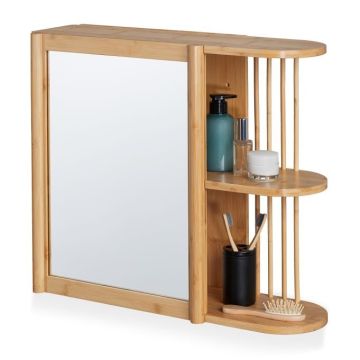 Hanging shelf with mirror 53x62x20cm., light brown