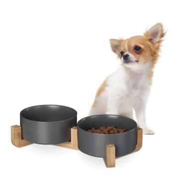 Bowls with stand 9x32x17cm., gray/light brown