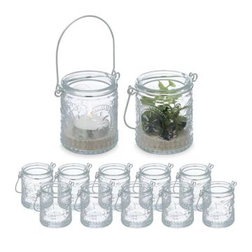 Set of 12 transparent candlesticks 7x6cm., silver color