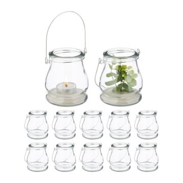 Set of 12 transparent candlesticks 18x10x8.5cm., silver color