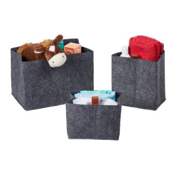 Set of 3 foldable boxes, grey/brown