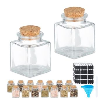 Set of 14 transparent spice jars 6x4.5x4.5cm., light brown