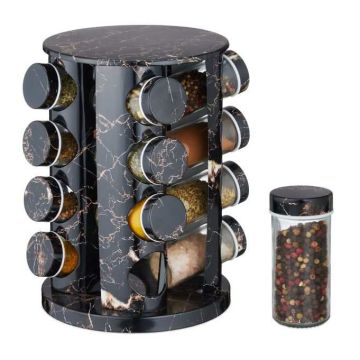 Spice rack with 16 clear glasses 27.5x19cm., black/copper color