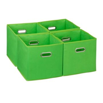 Set of 4 foldable boxes 30x30x30cm., green/silver color
