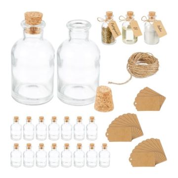 Set of 20 transparent liquid and bulk food spice organizers 9x5cm., light brown