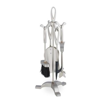 Set of 4 fireplace tools and stand 54x21x20cm., silver/black