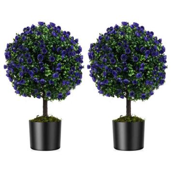 Set of 2 artificial rose trees 15x55cm, assorted colors