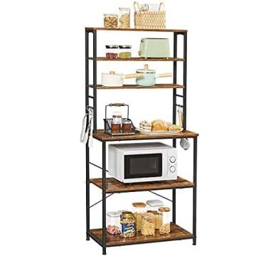 Industrial design kitchen shelf, vintage brown-black
