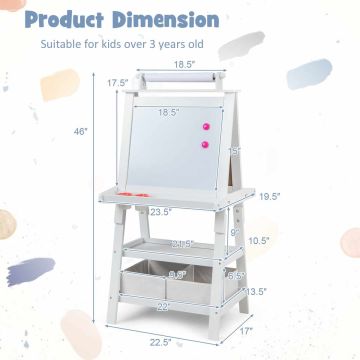 Double-sided drawing board 59x50x117cm., white/black