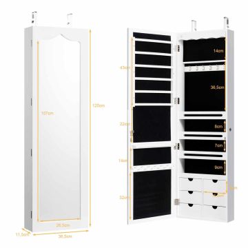 Hanging mirror-jewelry cabinet 36.5x11.5x120cm., white/black