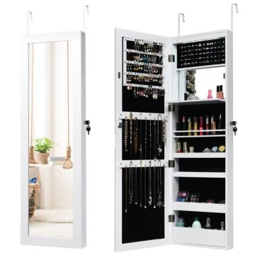 Hanging mirror-jewelry cabinet 37x9x119cm., white/black