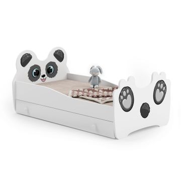 Children's bed Animals with drawer and mattress 164 cm x 90 cm x 70 cm, panda