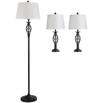 Zestaw 2 lamp stołowych i lampy podłogowej Homcom, czarno-białe