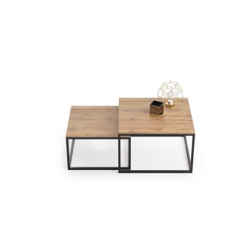 Stolik kawowy Twin 70x70x42cm / 60x60x36 cm, kolor naturalnego drewna