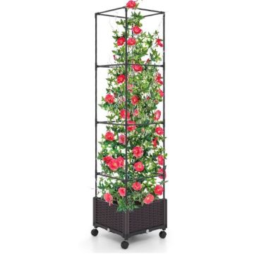 Flower box with grid 40x40x170cm., dark brown/black