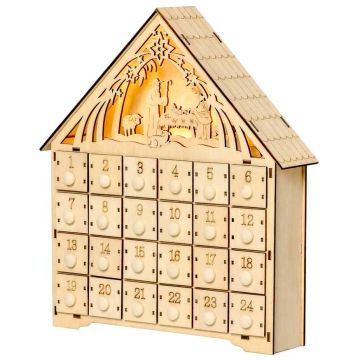 Kalendarz adwentowy Homcom 26,6x6x30cm, jasnobrązowy