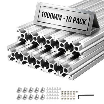 Profile aluminiowe wytłaczane VEVOR 2020T-100-10-Y, 10 szt., srebrne, 20 × 20 × 1000 mm