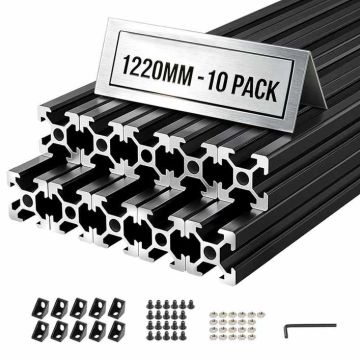 Profile aluminiowe wytłaczane VEVOR 2020T-122-10-H, 10 szt., czarne, 2 × 1,2 × 134 cm