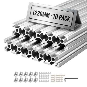 Profile wytłaczane aluminiowe VEVOR 2020T-122-10-Y, 10 szt., srebrne, 20 × 20 × 1220 mm