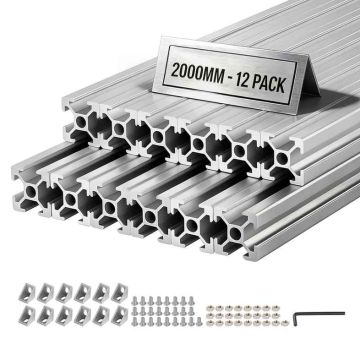 Profile aluminiowe wytłaczane VEVOR 2020T-200-12-Y, 12 szt., srebrne, 2 × 2 × 200 cm