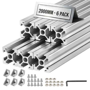 Profile aluminiowe wytłaczane VEVOR 2020T-200-6-Y, 6 szt., srebrne, 2 × 2 × 200 cm