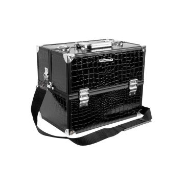 Crocodile-patterned cosmetic case, black