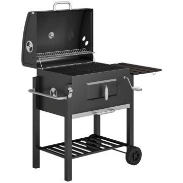 Charcoal grill with smoker Outsunny 113x65x108cm., black/silver