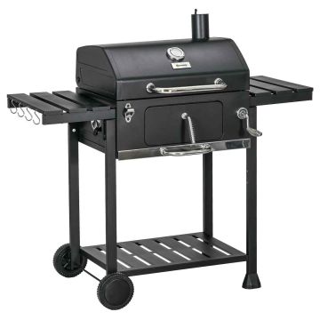 Grill węglowy z wędzarnią Outsunny 120x64x114cm, kolor czarno-srebrny