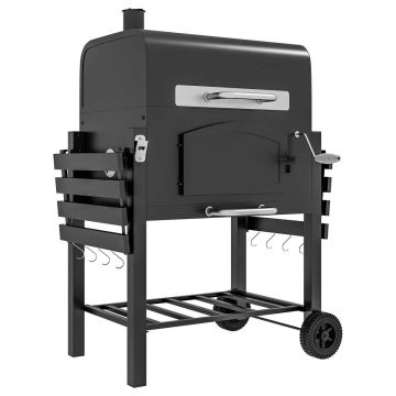 Charcoal grill with smoker Outsunny 124x66x112cm., black/silver