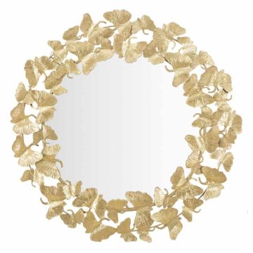 Lustro dekoracyjne okrągłe Leaf Round, kolor złoty, Ø 87 × 2,5 cm