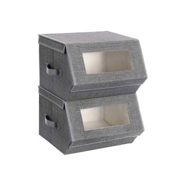 Storage box set, 2 pieces, grey