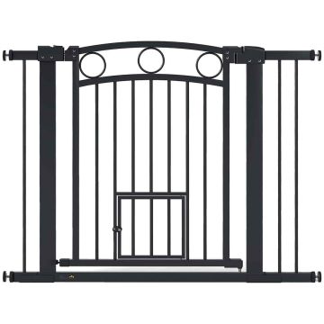 Bramka zabezpieczająca dla zwierząt z drzwiczkami dla kota, 76–104 × 77 cm