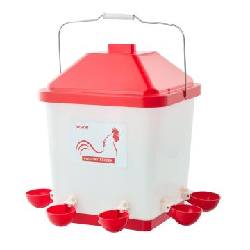 Automatyczne poidło dla kurczaków VEVOR 5GAL D, 19 l, 6 otworów na wodę, biało-czerwone, 35,4 × 35,2 × 34,0 cm