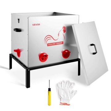 Automatyczny karmnik dla kur VEVOR SS-00223, 6 otworów, pojemność 38,56 kg, 63,5 × 67 × 53,5 cm