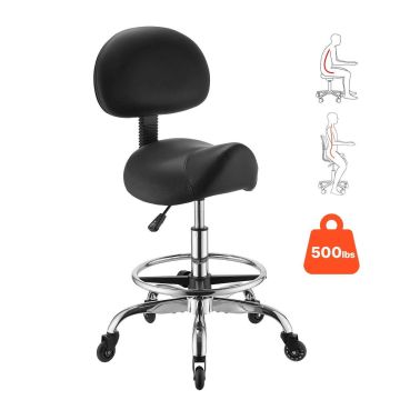 Saddle chair VEVOR MST003-4F, With backrest and footrest, Black