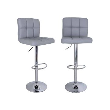 Set of 2 bar stools in faux leather, light grey