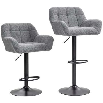 Bar stools, 2 pcs, Grey/black, 57.5 × 52.5 × 93–114 cm