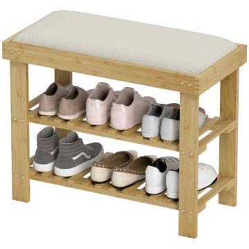 Ławka na buty, z dwupoziomową półką na buty, 60 × 29 × 49 cm