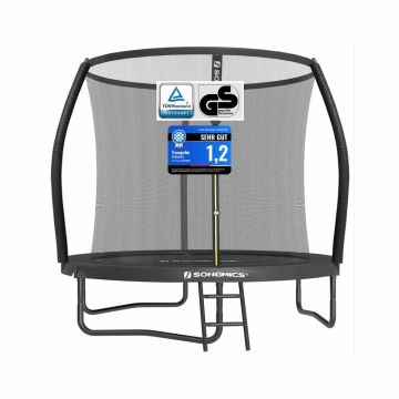 Trampolina SONGMICS z siatką zabezpieczającą i drabinką, czarna, Ø 244 × 239 cm