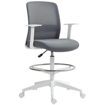 Fotel biurowy z podnóżkiem, szary, 61,5 × 57,5 ​​× 107–121 cm