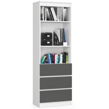 Komoda biurowa CLP R60, 3 szuflady, 2 półki, biało-szara, 60 × 180 × 35 cm